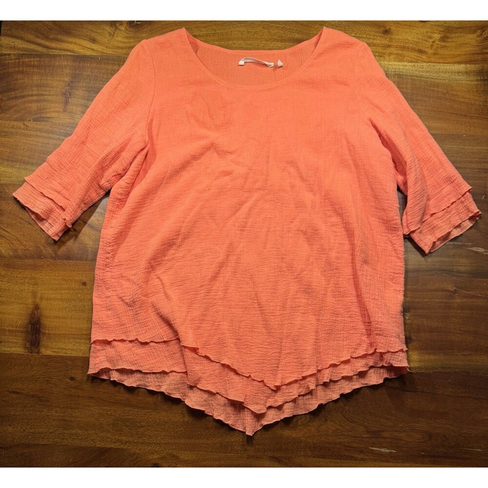 Soft Surroundings Womens Tunic Medium M Orange Crinkle Gauze Langelook Hanky Hem